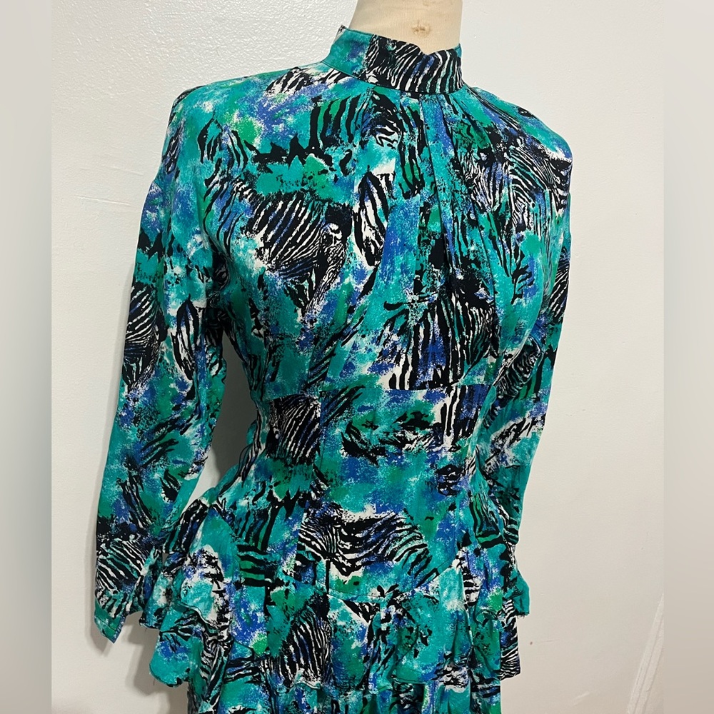 Vintage 80s Ruffle & Zebra Print Dress by CDC II
